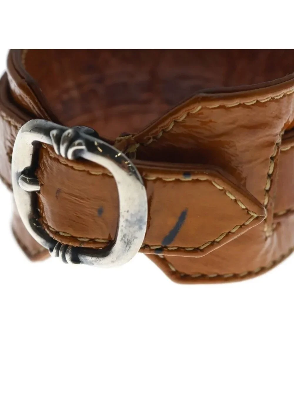 Chrome Hearts R&r Tiny Buckle Gunslinger Leather Bracelet Choker Brown Silver